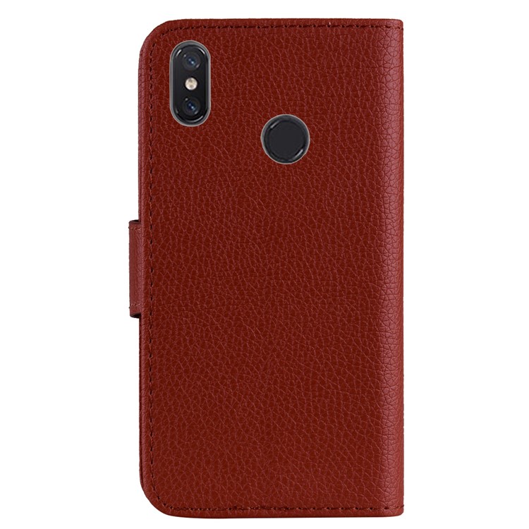 Litchi Grain PU Leather Stand Wallet Protective Case for Xiaomi Mi A2 Lite / Redmi 6 Pro - Brown-4