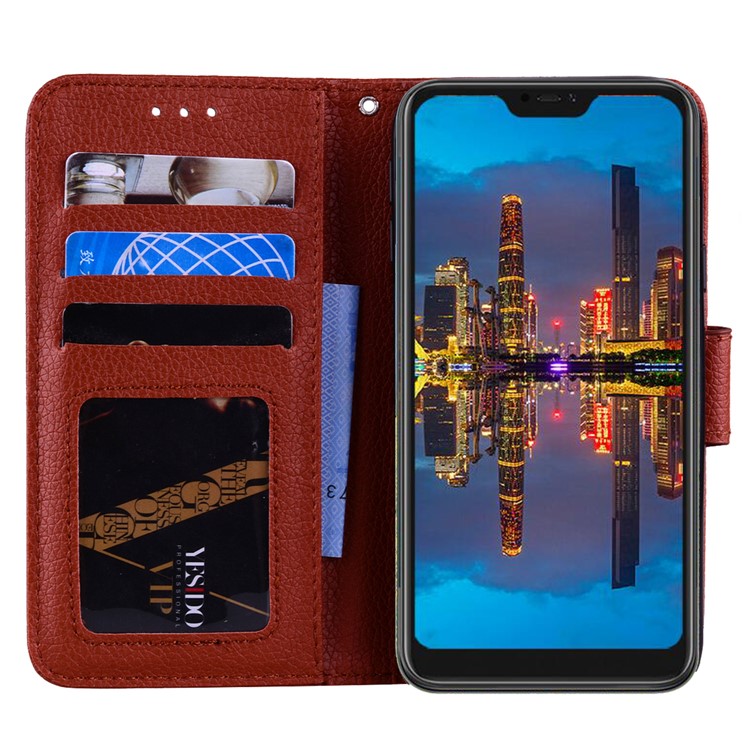 Litchi Grain PU Leather Stand Wallet Protective Case for Xiaomi Mi A2 Lite / Redmi 6 Pro - Brown-7