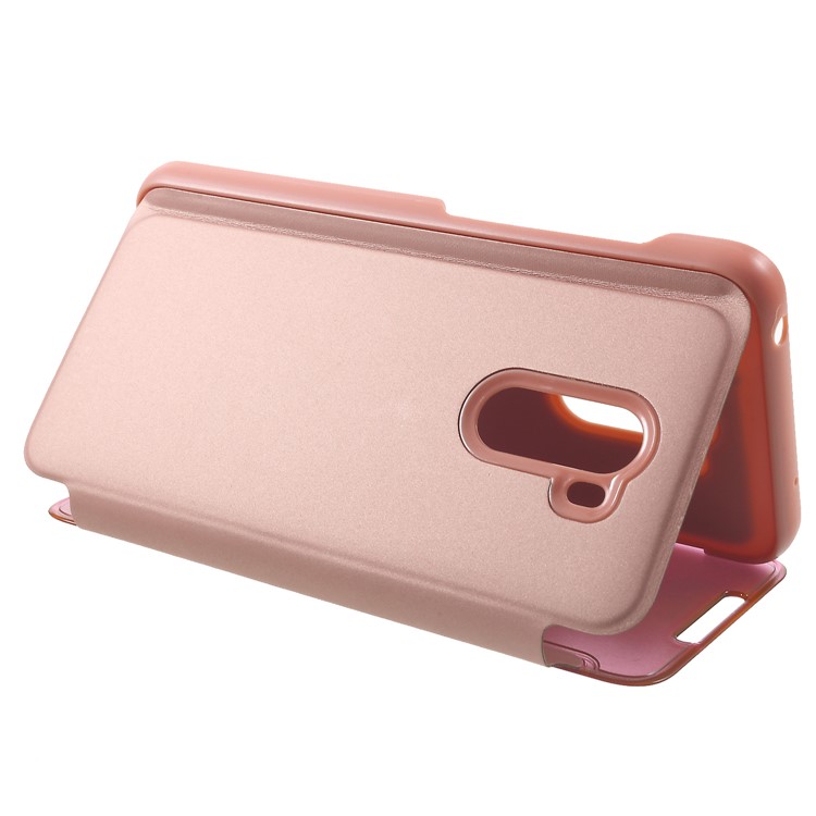 Plattierte Spiegeloberflächenansichtsfenster Leder Flip Hülle Für Xiaomi Pocophon F1 / Poco F1 (indien) - Roségold