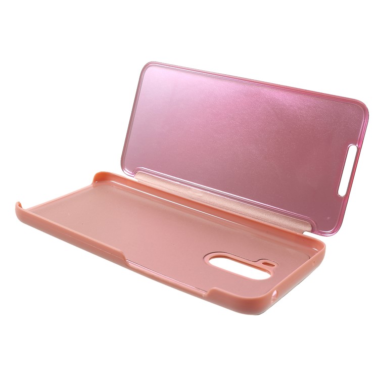 Ventana de la Superficie Del Espejo Platado Funda de Cuero Para la Ventana de Cuero Para Xiaomi Pocophone F1 / Poco F1 (India) - Oro Rosa