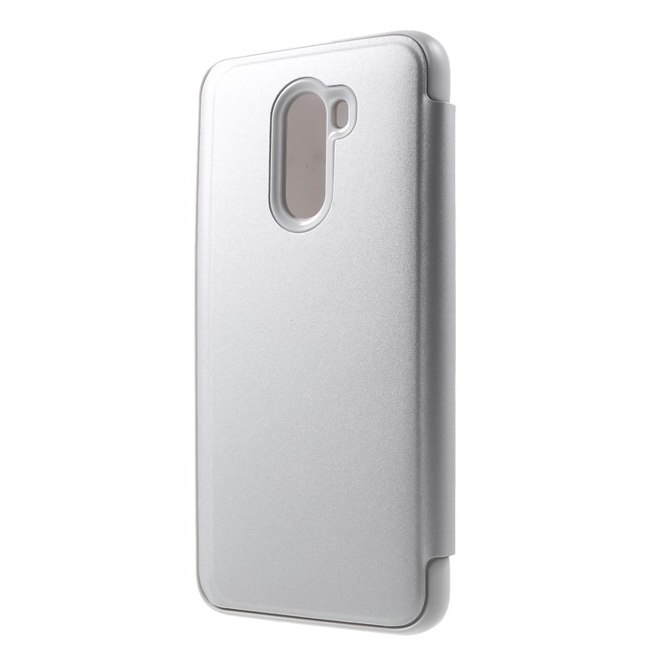 Plated Mirror Surface View Window Leather Phone Shell for Xiaomi Pocophone F1 / Poco F1 (India) - Silver-2