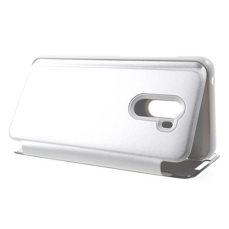 Plated Mirror Surface View Window Leather Phone Shell for Xiaomi Pocophone F1 / Poco F1 (India) - Silver-5