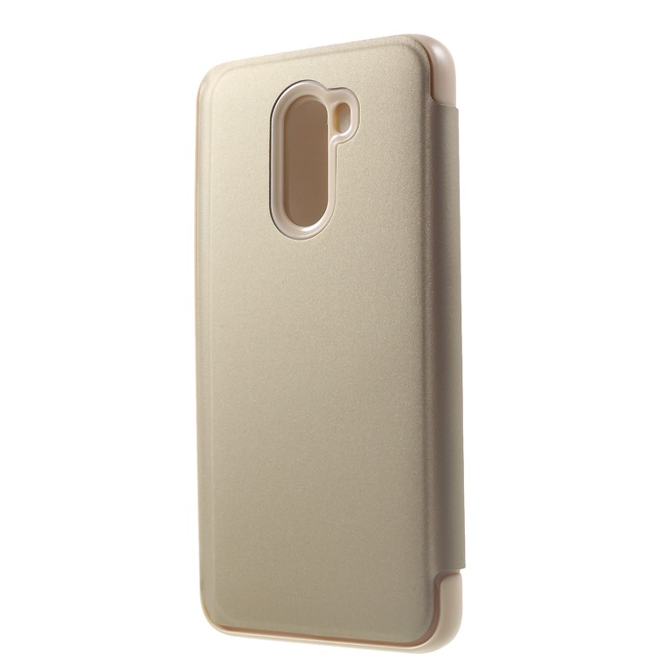 Plated Mirror Surface Leather Phone Cover with View Window for Xiaomi Pocophone F1 / Poco F1 (India) - Gold-2