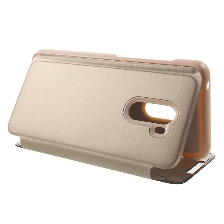 Plated Mirror Surface Leather Phone Cover with View Window for Xiaomi Pocophone F1 / Poco F1 (India) - Gold-5
