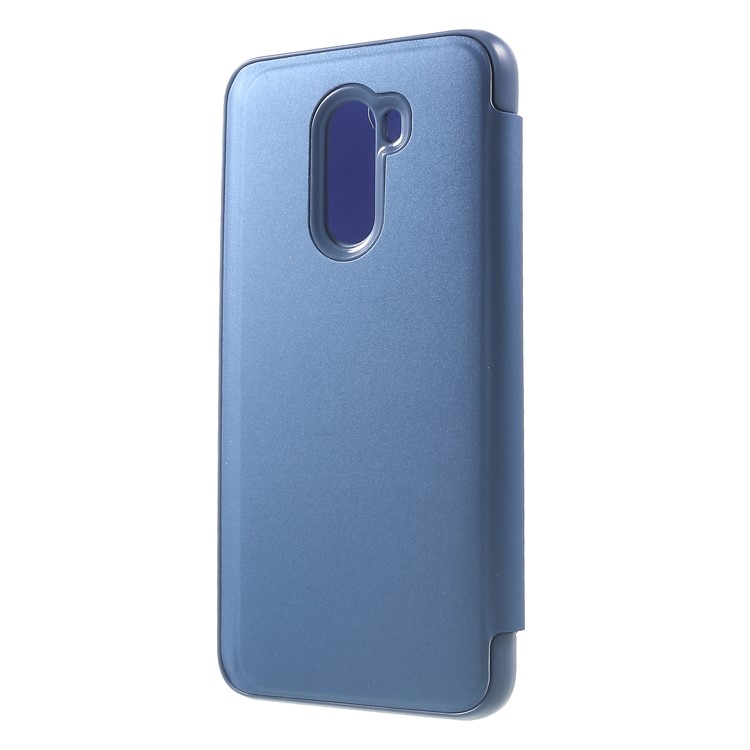 Plated Mirror Surface Leather Mobile Shell with Stand View Window for Xiaomi Pocophone F1 / Poco F1 (India) - Blue-2