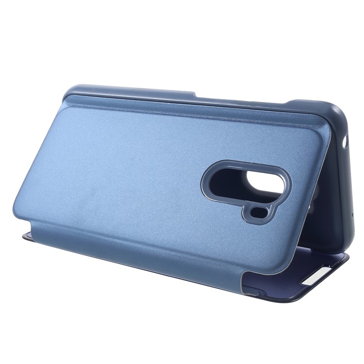 Plated Mirror Surface Leather Mobile Shell with Stand View Window for Xiaomi Pocophone F1 / Poco F1 (India) - Blue-5