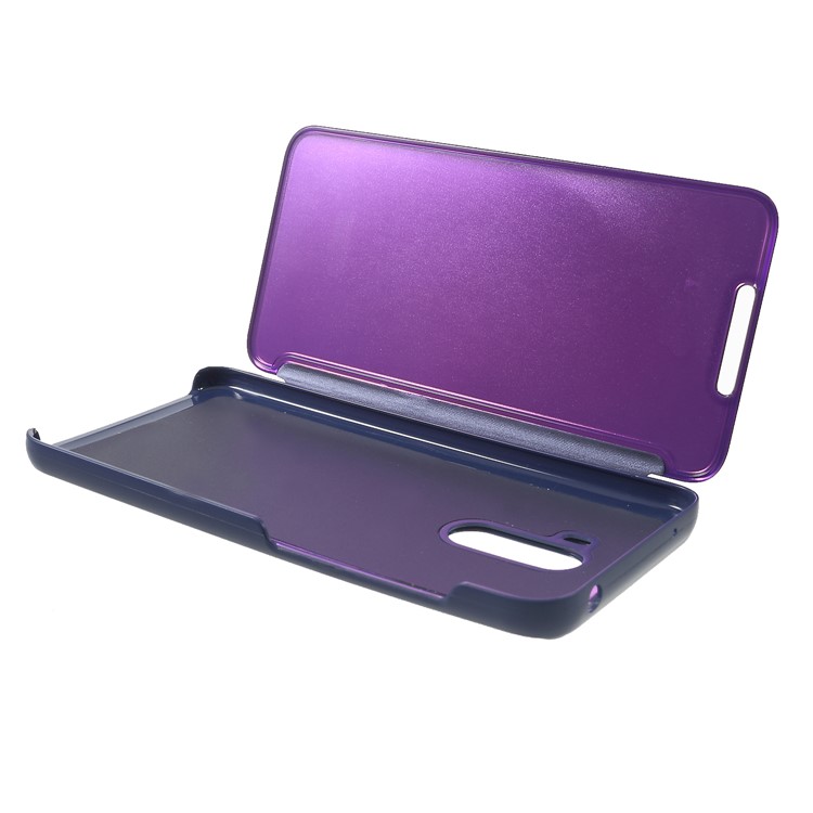 Plated Mirror Surface View Window Leather Protective Case for Xiaomi Pocophone F1 / Poco F1 (India) - Dark Purple-6
