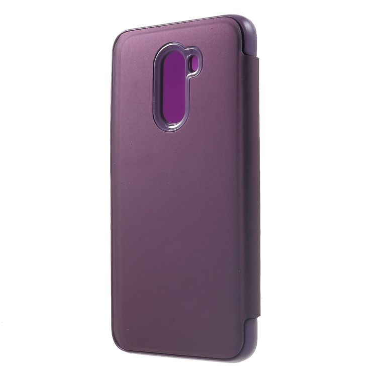Plated Mirror Surface View Window Leather Cover Protector for Xiaomi Pocophone F1 / Poco F1 (India) - Light Purple-2