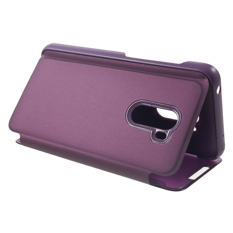 Plated Mirror Surface View Window Leather Cover Protector for Xiaomi Pocophone F1 / Poco F1 (India) - Light Purple-5
