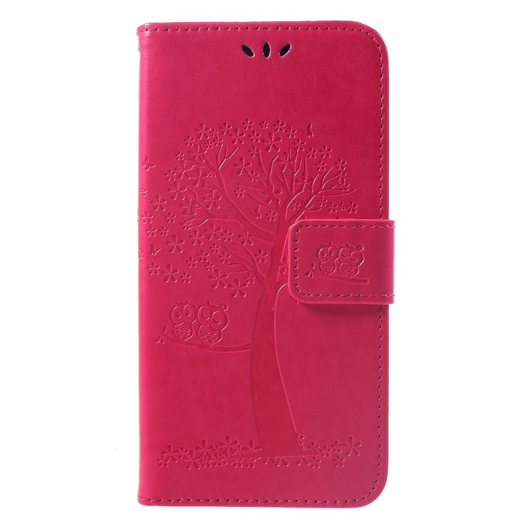 Imprint Tree Owl Magnetic Wallet PU Leather Cover with Stand for Xiaomi Redmi Note 6 - Rose-3