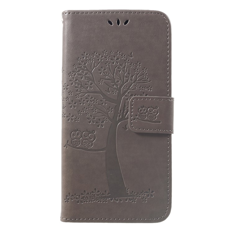 Imprint Tree Owl Magnetic Wallet PU Leather Shell with Stand for Xiaomi Redmi Note 6 Pro - Grey-1