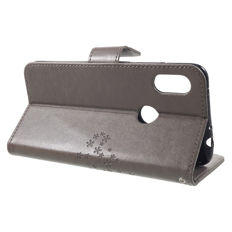 Imprint Tree Owl Magnetic Wallet PU Leather Shell with Stand for Xiaomi Redmi Note 6 Pro - Grey-4