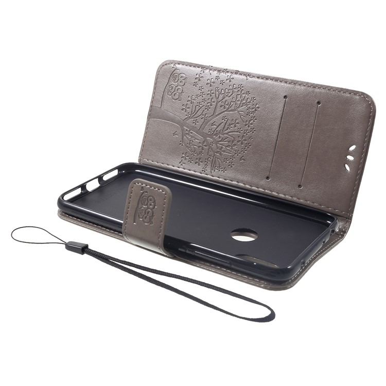 Imprint Tree Owl Magnetic Wallet PU Leather Shell with Stand for Xiaomi Redmi Note 6 Pro - Grey-5