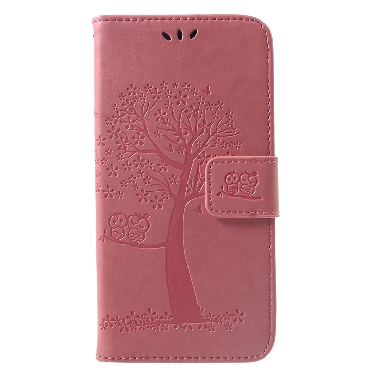 Imprint Tree Owl Magnetic Wallet PU Leather Casing with Stand for Xiaomi Redmi Note 6 Pro - Rose Gold-1