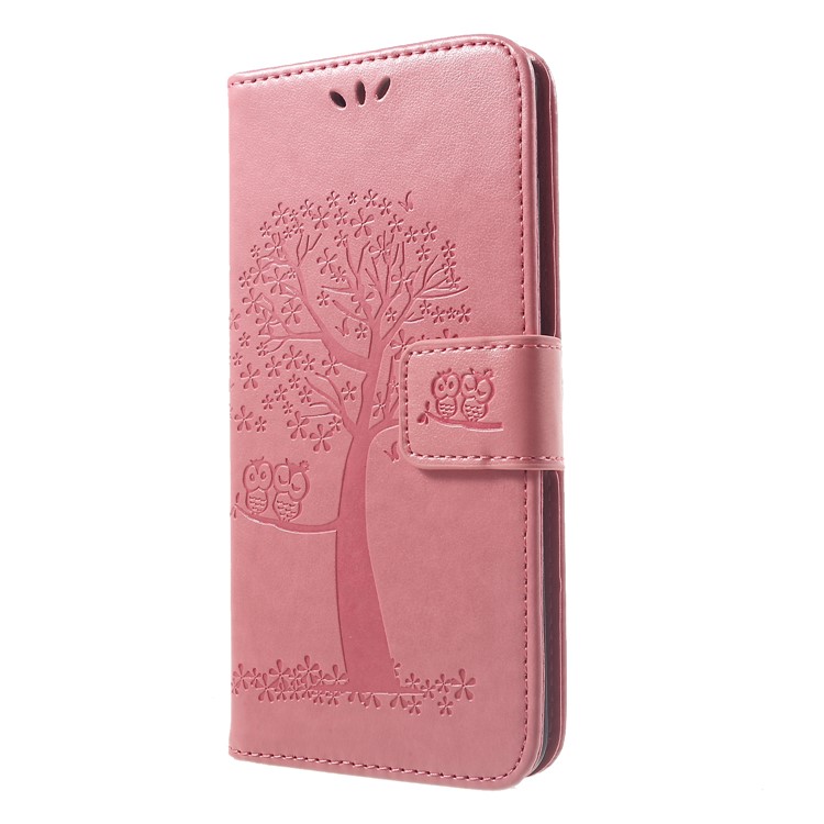 Imprint Tree Owl Magnetic Wallet PU Leather Casing with Stand for Xiaomi Redmi Note 6 Pro - Rose Gold-3