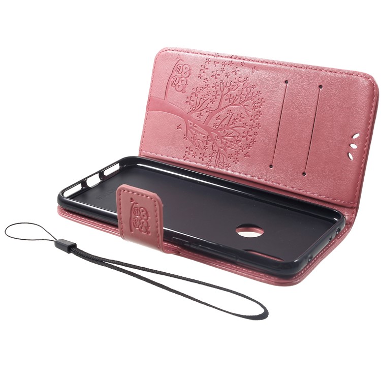 Imprint Tree Owl Magnetic Wallet PU Leather Casing with Stand for Xiaomi Redmi Note 6 Pro - Rose Gold-5