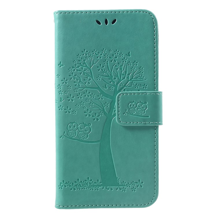 Imprint Tree Owl Magnetic Wallet PU Leather Cell Phone Cover with Stand for Xiaomi Redmi Note 6 Pro - Cyan-1