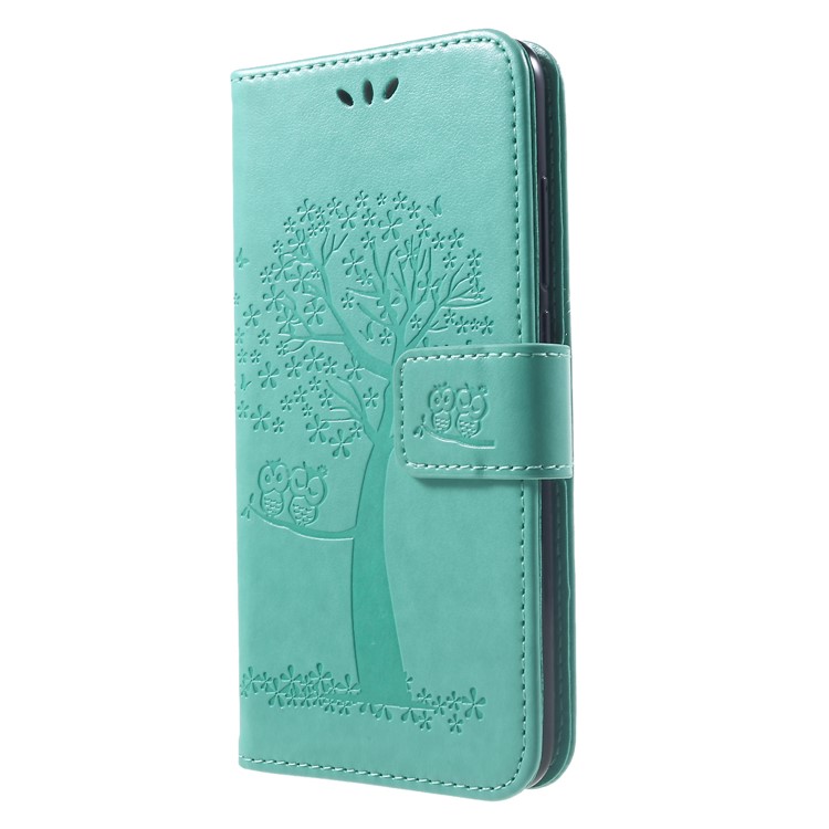 Imprint Tree Owl Magnetic Wallet PU Leather Cell Phone Cover with Stand for Xiaomi Redmi Note 6 Pro - Cyan-3