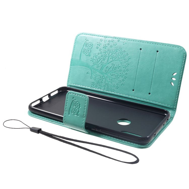 Imprint Tree Owl Magnetic Wallet PU Leather Cell Phone Cover with Stand for Xiaomi Redmi Note 6 Pro - Cyan-5