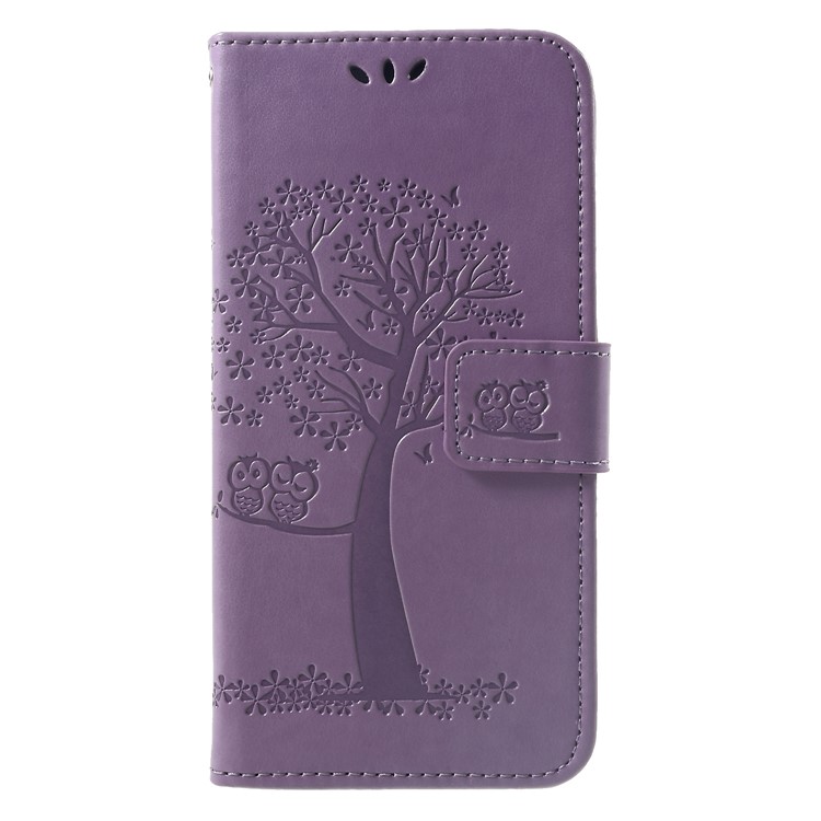 Imprint Tree Owl Magnetic Wallet PU Leather Protective Cover with Stand for Xiaomi Redmi Note 6 Pro - Light Purple-1