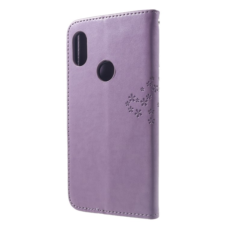 Imprint Tree Owl Magnetic Wallet PU Leather Protective Cover with Stand for Xiaomi Redmi Note 6 Pro - Light Purple-2