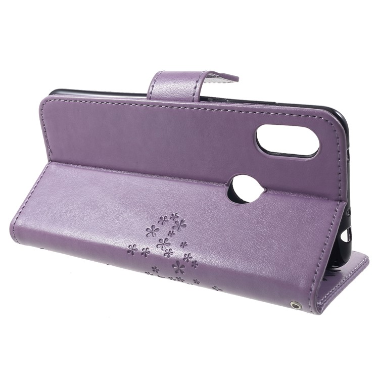 Imprint Tree Owl Magnetic Wallet PU Leather Protective Cover with Stand for Xiaomi Redmi Note 6 Pro - Light Purple-4