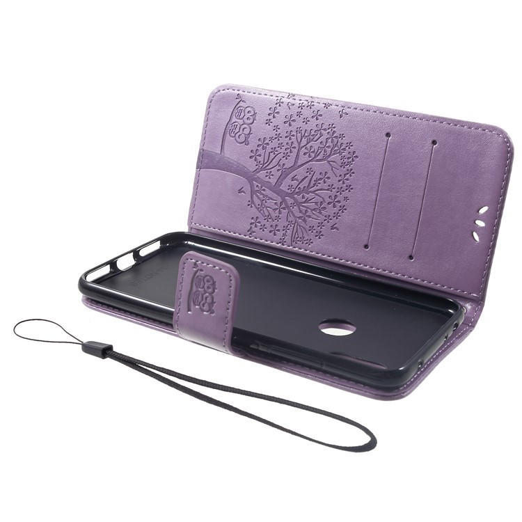 Imprint Tree Owl Magnetic Wallet PU Leather Protective Cover with Stand for Xiaomi Redmi Note 6 Pro - Light Purple-5