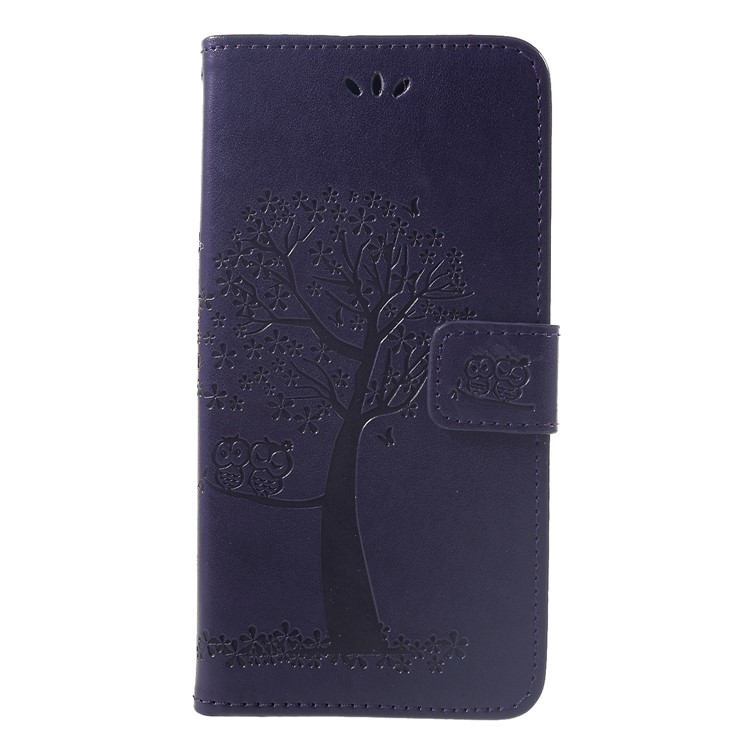Imprint Tree Owl Magnetic Wallet PU Leather Protective Shell with Stand for Xiaomi Redmi Note 6 Pro - Dark Purple-1