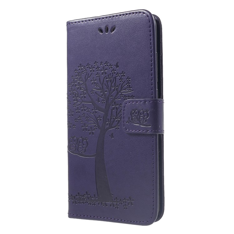 Imprint Tree Owl Magnetic Wallet PU Leather Protective Shell with Stand for Xiaomi Redmi Note 6 Pro - Dark Purple-3