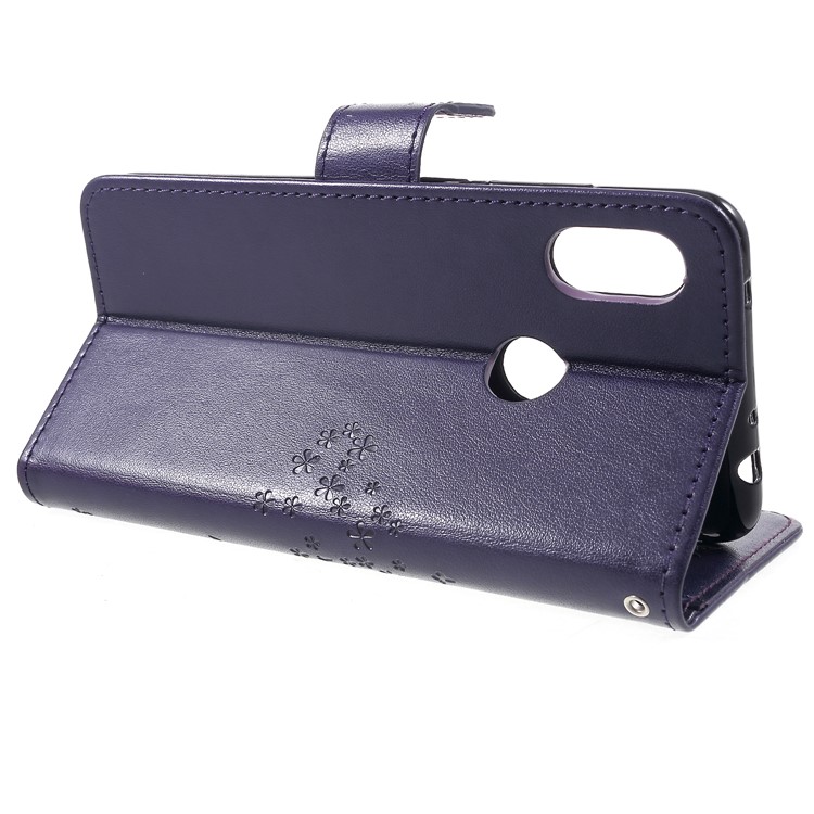 Imprint Tree Owl Magnetic Wallet PU Leather Protective Shell with Stand for Xiaomi Redmi Note 6 Pro - Dark Purple-4