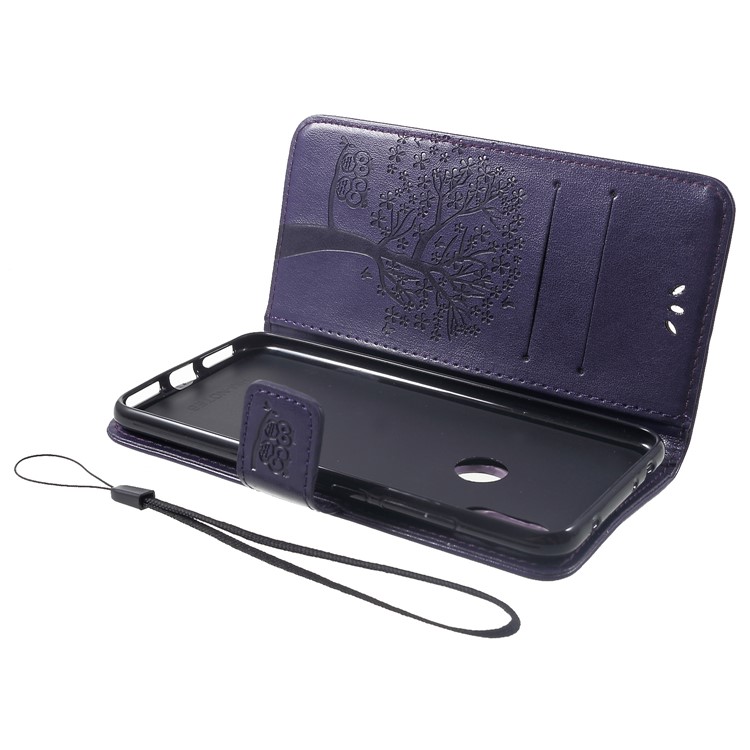 Imprint Tree Owl Magnetic Wallet PU Leather Protective Shell with Stand for Xiaomi Redmi Note 6 Pro - Dark Purple-5