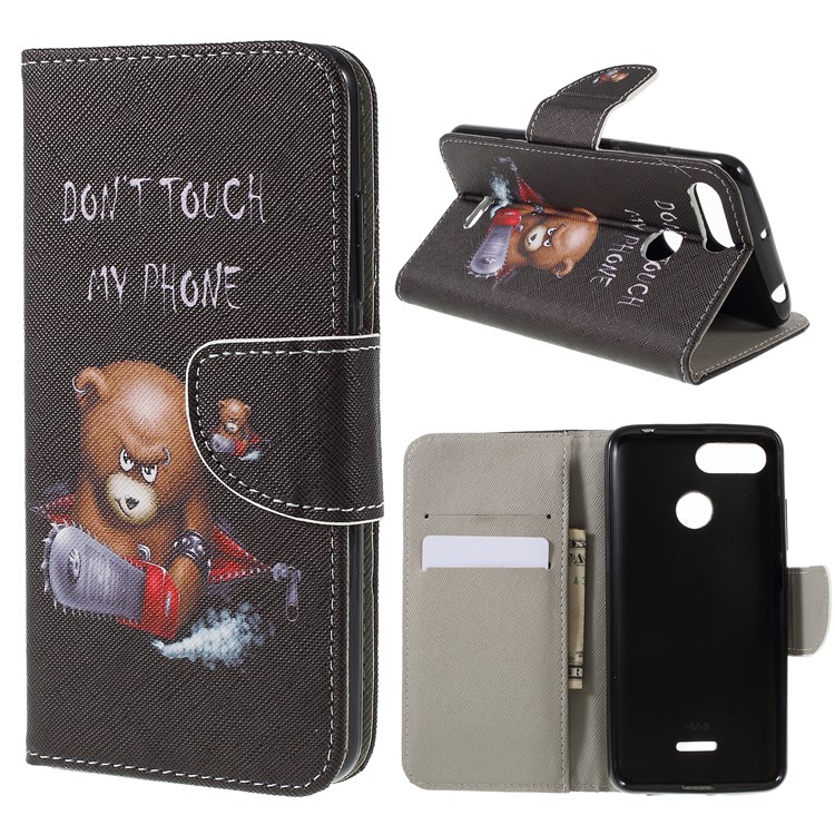 Cross Texture Patterned Wallet Leather Case for Xiaomi Redmi 6 - Angry Bear-1