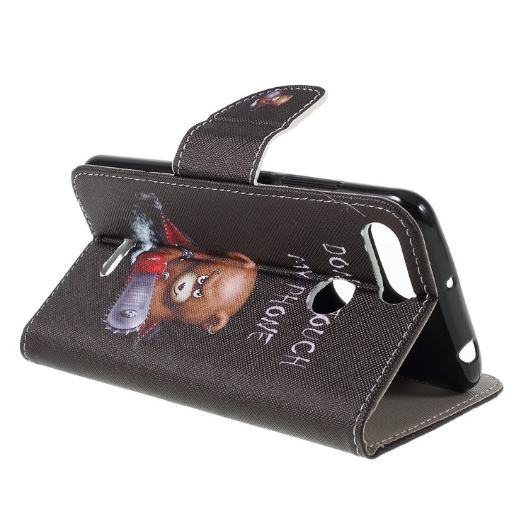 Cross Texture Patterned Wallet Leather Case for Xiaomi Redmi 6 - Angry Bear-5