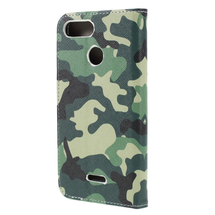 Cross Texture Patterned Wallet Leather Casing for Xiaomi Redmi 6 - Camouflage Pattern-3