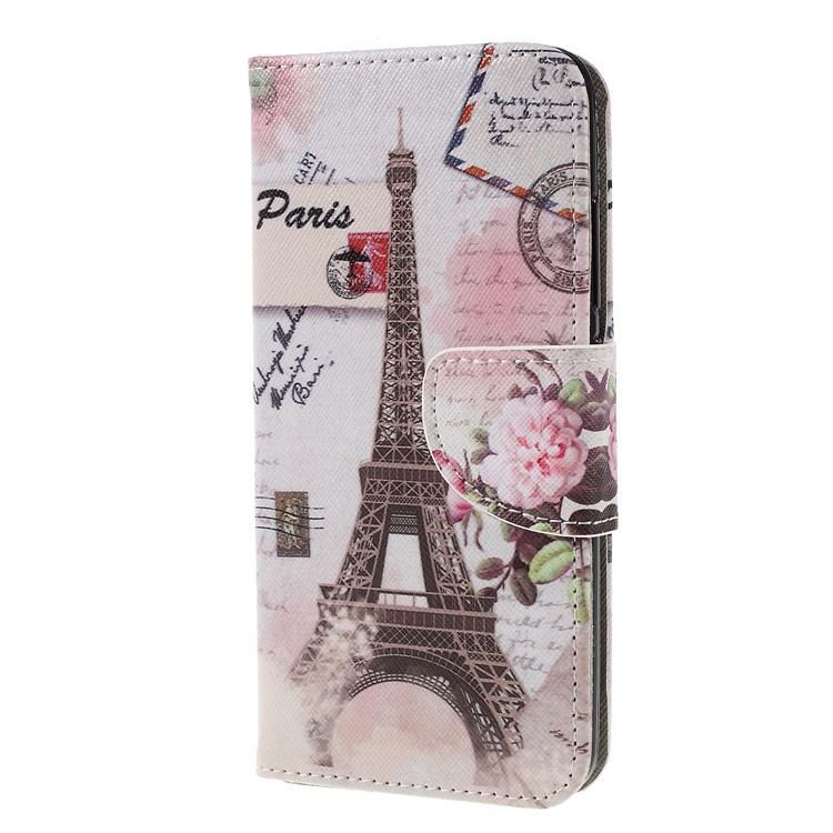 Cross Texture Patterned Wallet Leather Cell Phone Case for Xiaomi Redmi 6 - Eiffel Tower-2
