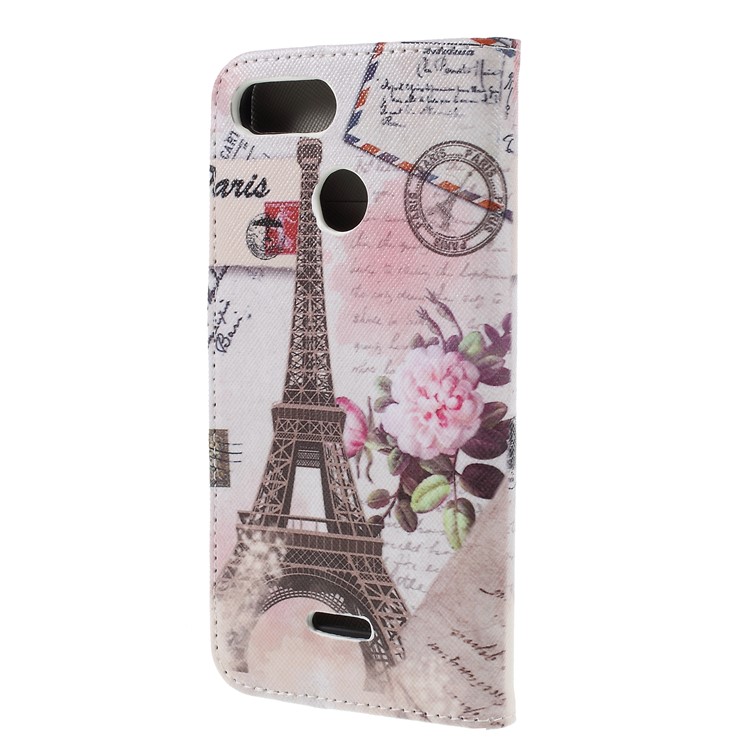 Cross Texture Patterned Wallet Leather Cell Phone Case for Xiaomi Redmi 6 - Eiffel Tower-3