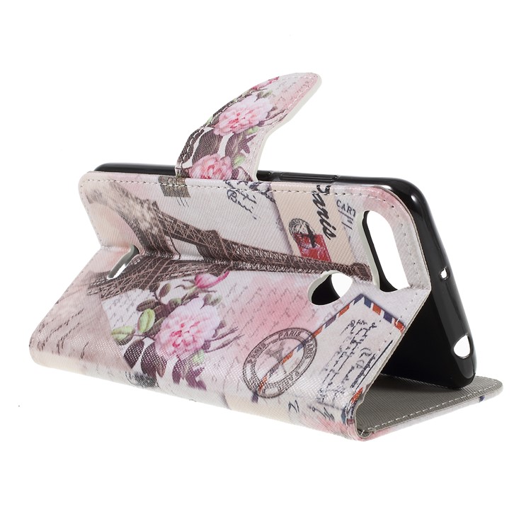 Cross Texture Patterned Wallet Leather Cell Phone Case for Xiaomi Redmi 6 - Eiffel Tower-5