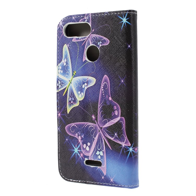 Cross Texture Patterned Wallet Leather Protective Shell for Xiaomi Redmi 6 - Butterflies Pattern-3