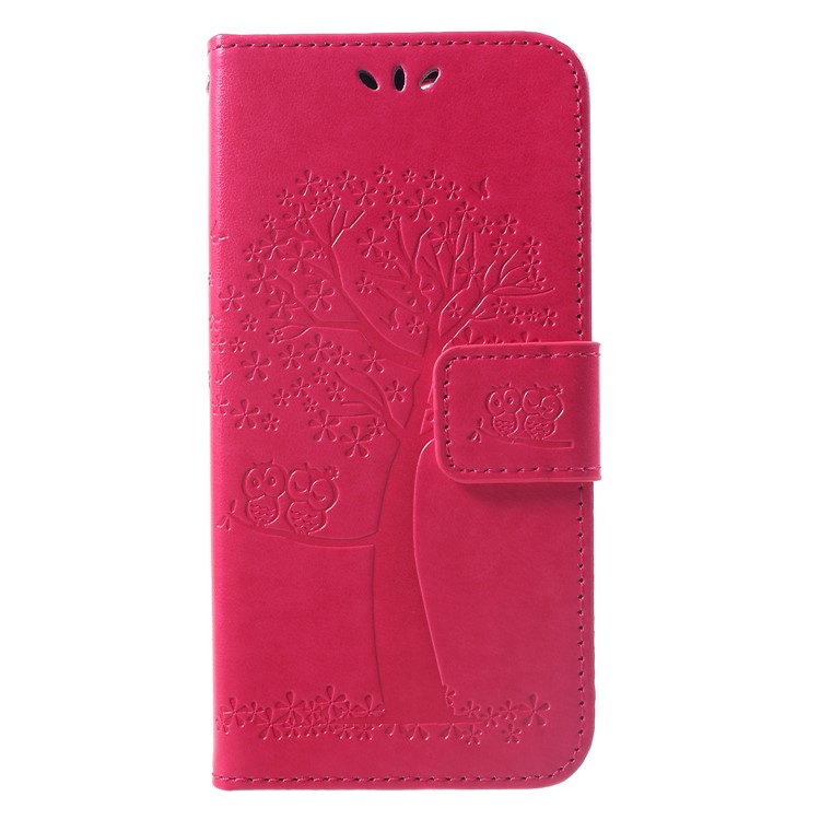 Imprint Tree Owl Wallet Stand Leather Phone Case for Xiaomi Redmi 6 (Dual Camera: 12MP+5MP) - Rose-3
