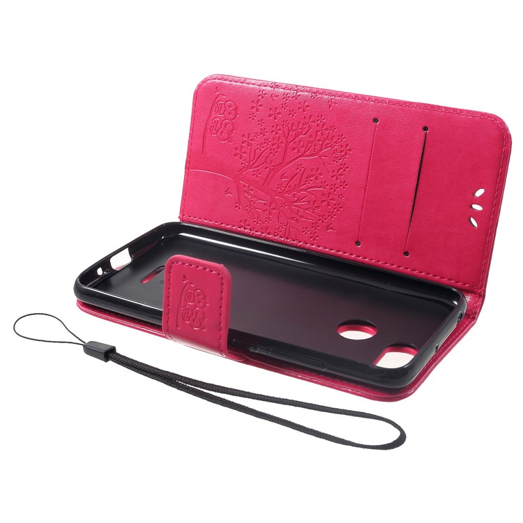 Imprint Tree Owl Wallet Stand Leather Phone Case for Xiaomi Redmi 6 (Dual Camera: 12MP+5MP) - Rose-5