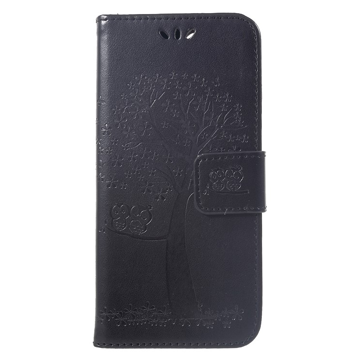 Imprint Tree Owl Wallet Stand Leather Phone Cover for Xiaomi Redmi 6 (Dual Camera: 12MP+5MP) - Black-1