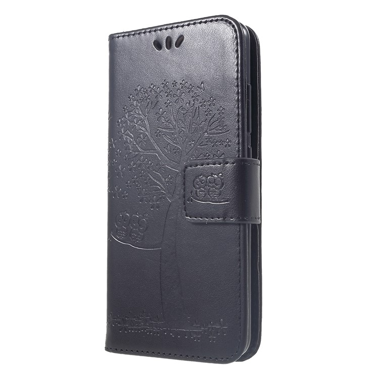 Imprint Tree Owl Wallet Stand Leather Phone Cover for Xiaomi Redmi 6 (Dual Camera: 12MP+5MP) - Black-3