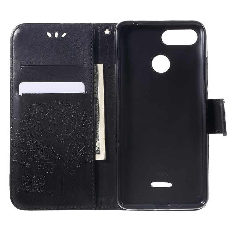 Imprint Tree Owl Wallet Stand Leather Phone Cover for Xiaomi Redmi 6 (Dual Camera: 12MP+5MP) - Black-5