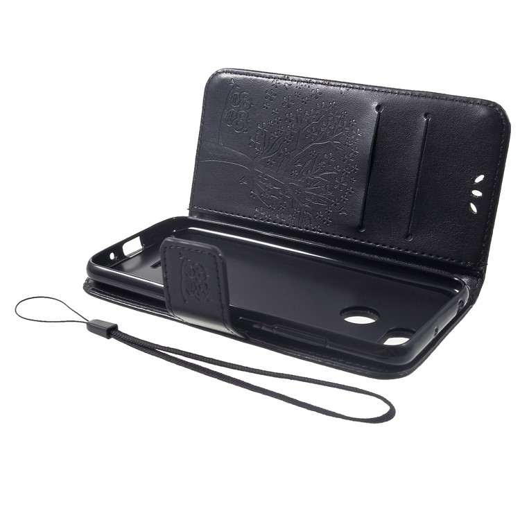 Imprint Tree Owl Wallet Stand Leather Phone Cover for Xiaomi Redmi 6 (Dual Camera: 12MP+5MP) - Black-6