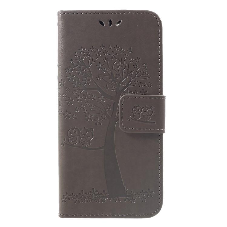 Imprint Tree Owl Wallet Leather Phone Shell with Strap for Xiaomi Redmi 6 (Dual Camera: 12MP+5MP) - Grey-1