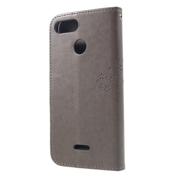 Imprint Tree Owl Wallet Leather Phone Shell with Strap for Xiaomi Redmi 6 (Dual Camera: 12MP+5MP) - Grey-2