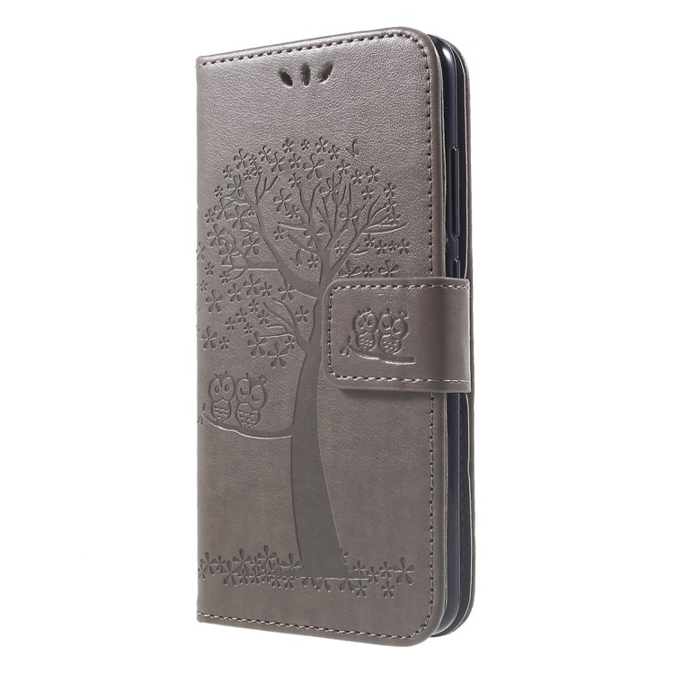 Imprint Tree Owl Wallet Leather Phone Shell with Strap for Xiaomi Redmi 6 (Dual Camera: 12MP+5MP) - Grey-3