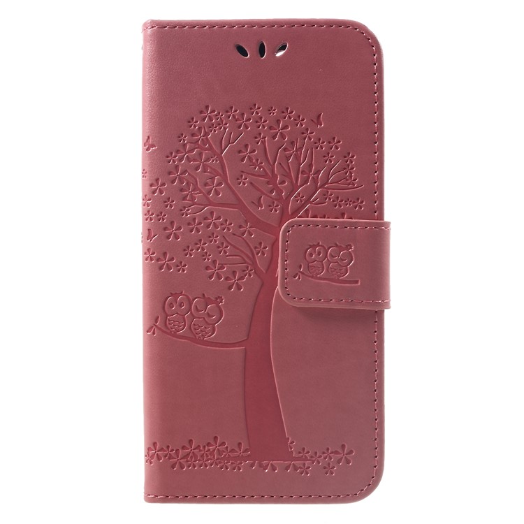 Imprint Tree Owl Protective Leather Case Magnetic Closure for Xiaomi Redmi 6 (Dual Camera: 12MP+5MP) - Pink-1