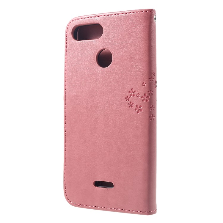 Imprint Tree Owl Protective Leather Case Magnetic Closure for Xiaomi Redmi 6 (Dual Camera: 12MP+5MP) - Pink-2