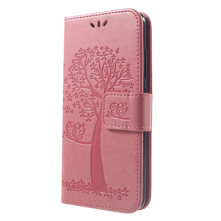 Imprint Tree Owl Protective Leather Case Magnetic Closure for Xiaomi Redmi 6 (Dual Camera: 12MP+5MP) - Pink-3
